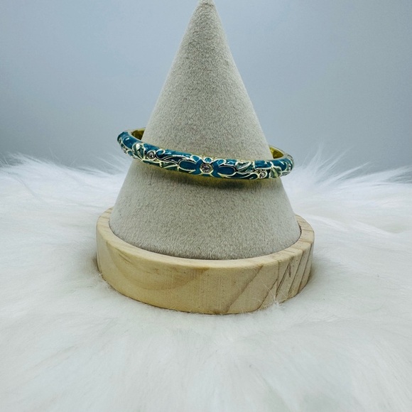 Floral Teal Theme Enamel Hollow Out Cloisonne  Bangle - Picture 3 of 7